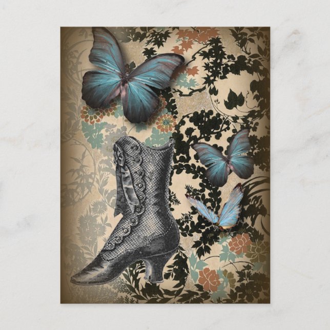 Carte Postale talons hauts chaussures amant noir floral victorie (Devant)