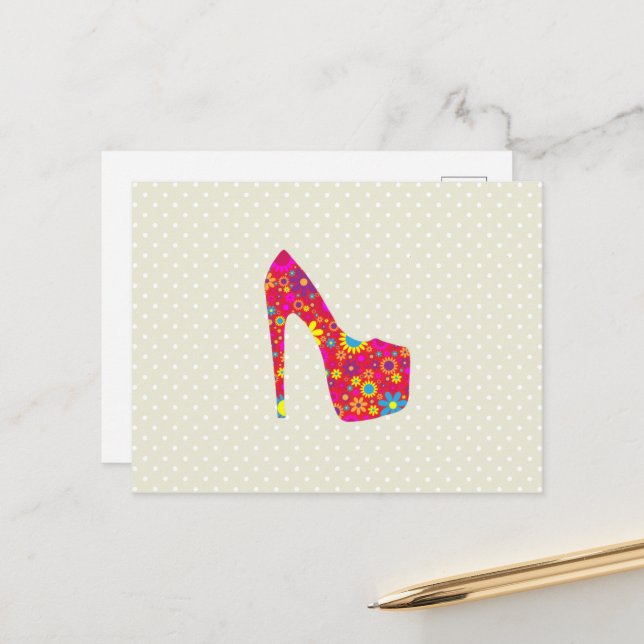 Carte Postale Talons Hauts, Stiletto, Pompes, Fleurs, Chaussures (Devant/Arrière en situation)