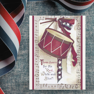 Carte Postale Tambour vintage avec ruban patriotique américain