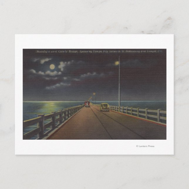 Carte Postale Tampa, Floride - Vue sur la lune du pont Gandy (Devant)