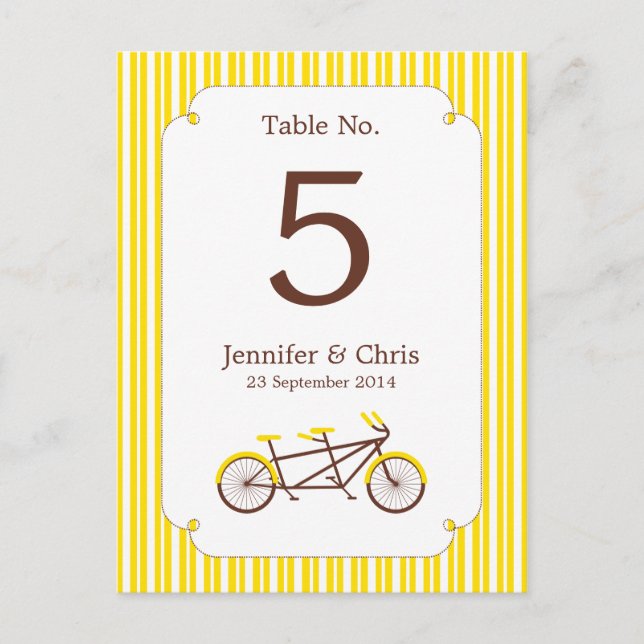 Carte Postale Tandem Bike (Yellow Stripes) Numéro de tableau (Devant)