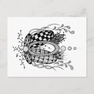Carte Postale Tangle Art : design floral, ovale