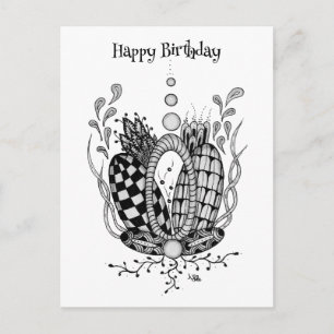 Carte Postale Tangle Art : Design floral, ovale -