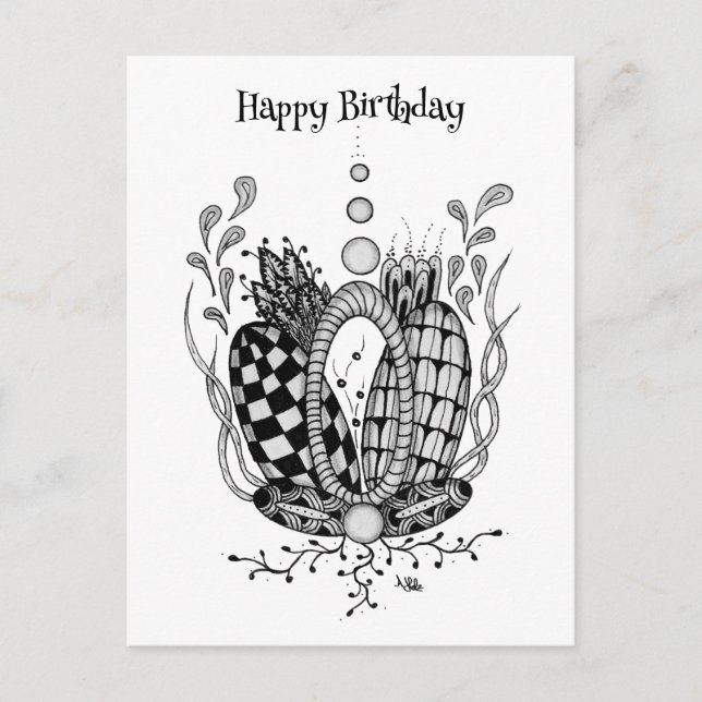 Carte Postale Tangle Art : Design floral, ovale - (Devant)