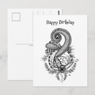 Carte Postale Tangle Art : motif floral -