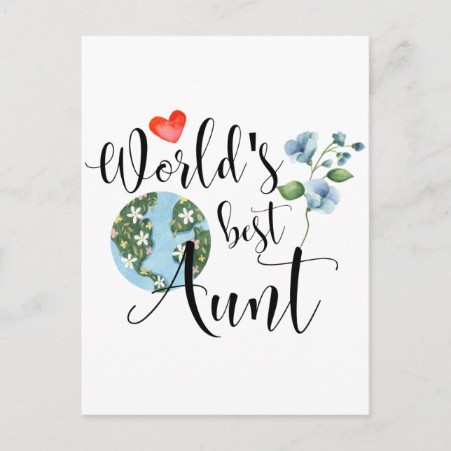 Carte Postale Tante la plus merveilleuse du monde Fleurs aquarel (Devant)