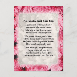 Carte Postale Tante poème - Rose Floral design