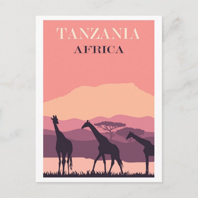 Carte Postale Tanzanie Afrique rose Vintage Giraffe Voyage (Devant)
