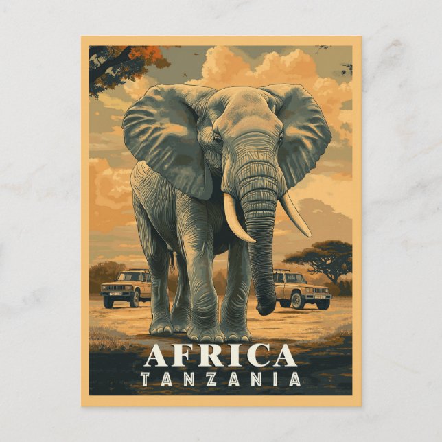 Carte Postale Tanzanie vintage : Aventure safari (Devant)