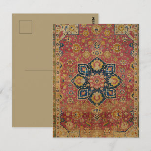 Carte Postale Tapis persan asiatique Kashan or rouge