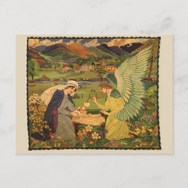 Carte Postale Tapisserie religieuse vintage avec Bébé Jésus Chri (Devant)