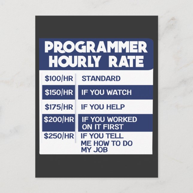Carte Postale Tarif horaire de programmeur drôle Ordinateur IT C (Devant)
