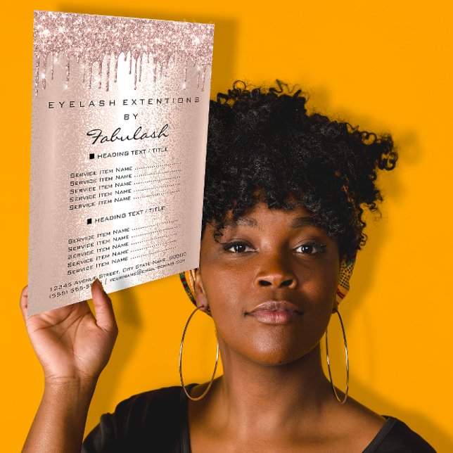 Carte Postale Tarif Rose Gold Drives Eyelashes Coiffeur (Price List Rose Gold Drips Eyelashes Hairdresser Postcard)