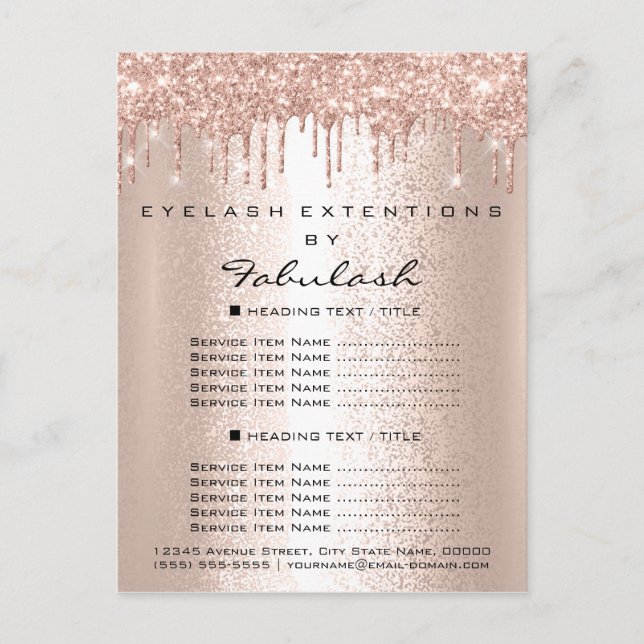 Carte Postale Tarif Rose Gold Drives Eyelashes Maquillage Cheveu (Devant)