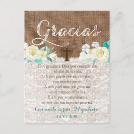 Carte Postale Tarjeta de gracias con oración para Bautismo
