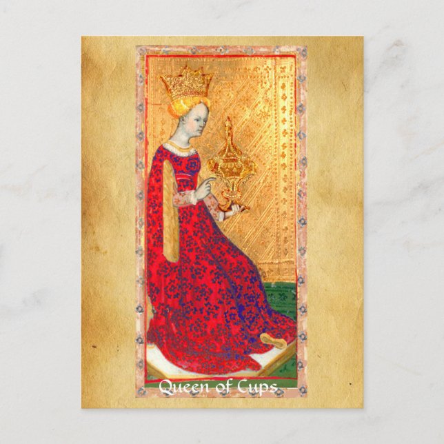 CARTE POSTALE TAROTES DE RENAISSANCE ANTIQUE / REINE DES TASSE (Devant)