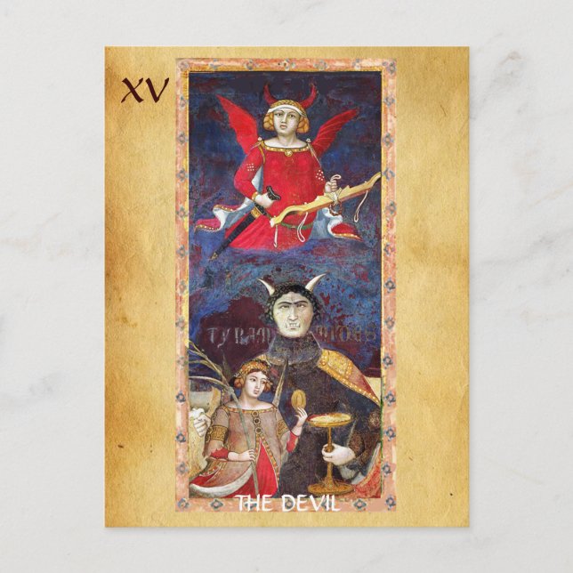 CARTE POSTALE TAROTS DE RENAISSANCE ANTIQUE 15 / LE DIABLE (Devant)