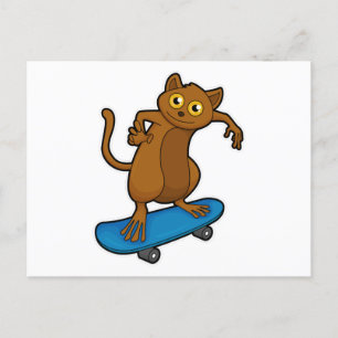 Carte Postale Tarsier en patineur avec skateboard