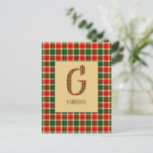 Carte Postale Tartan Gibbs Monogramme G 