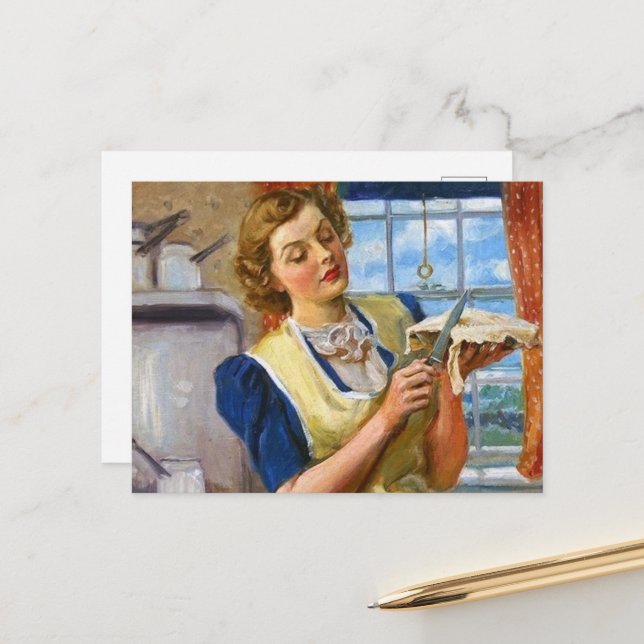 Carte Postale tarte à tarte vintage rétro (Devant/Arrière en situation)