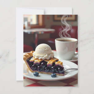Carte Postale Tarte aux bleuets, crème glacée à la vanille et ca