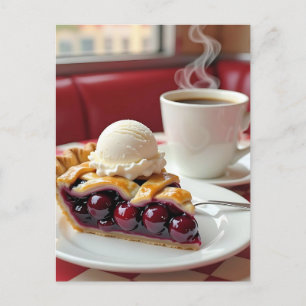 Carte Postale Tarte cerise, crème glacée vanille et café