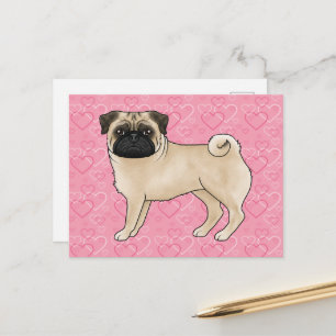 Carte Postale Tartine de Pug Fauve de Dessin Animé Mops Amour Mo