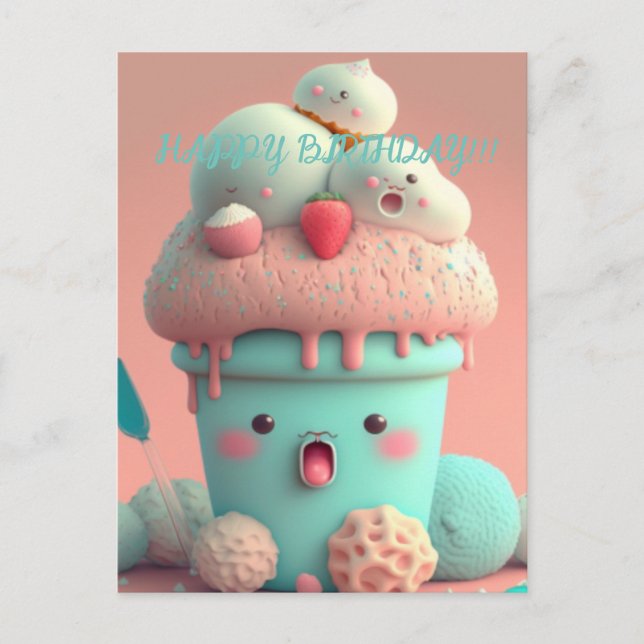 Carte Postale Tasse de glace Kawaii    (Devant)