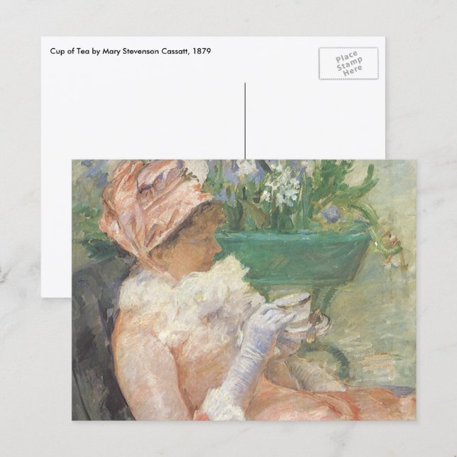 Carte Postale Tasse de thé par Mary Cassatt, Impressionnisme Vin (Devant / Derrière)