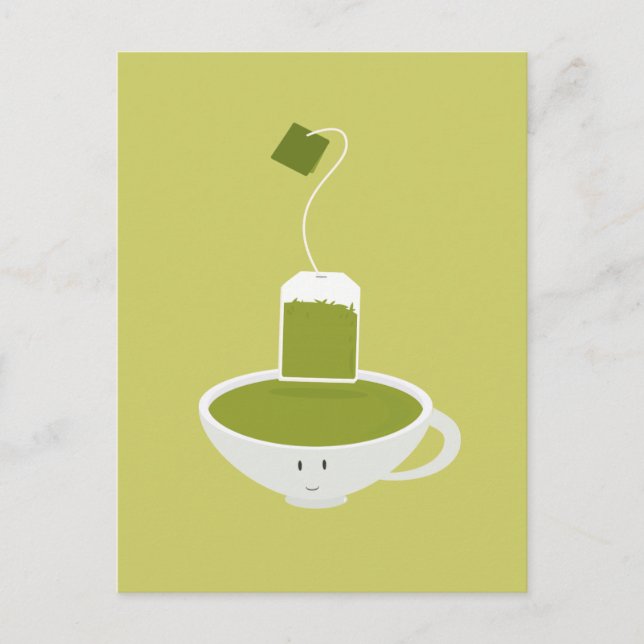 Carte Postale Tasse souriante de thé vert avec sachet de thé (Devant)