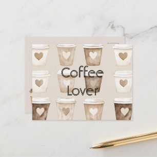Carte Postale Tasses cœur café crème