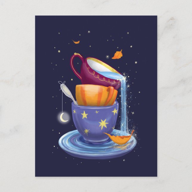 Carte Postale Tasses de thé Automne Fantaisiste (Devant)