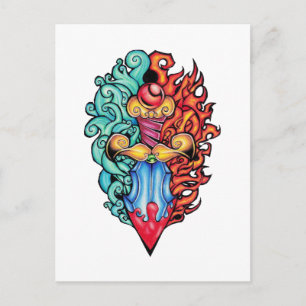 Carte Postale Tatouage de Dagger d'incendie et d'eau