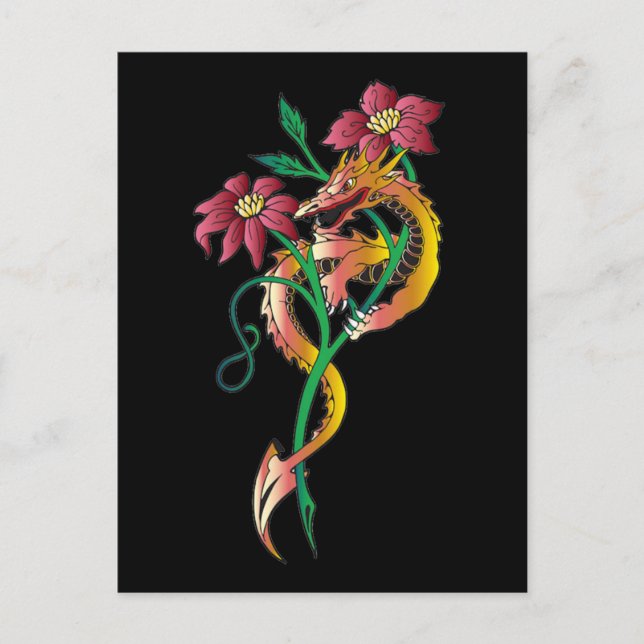 Carte Postale Tatouage dragon et fleur (Devant)
