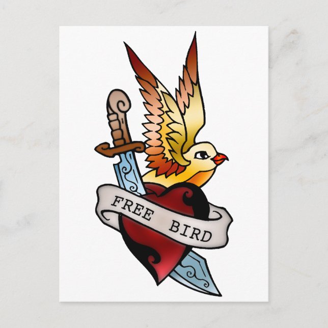 Carte Postale tatouage libre d'oiseau de cru (Devant)