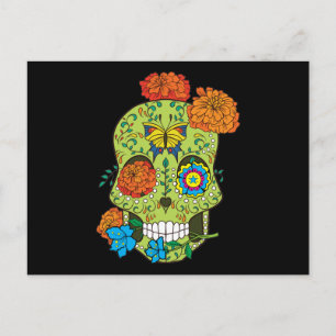 Carte Postale Tatouage mexicain Rose de crâne à sucre dans la bo