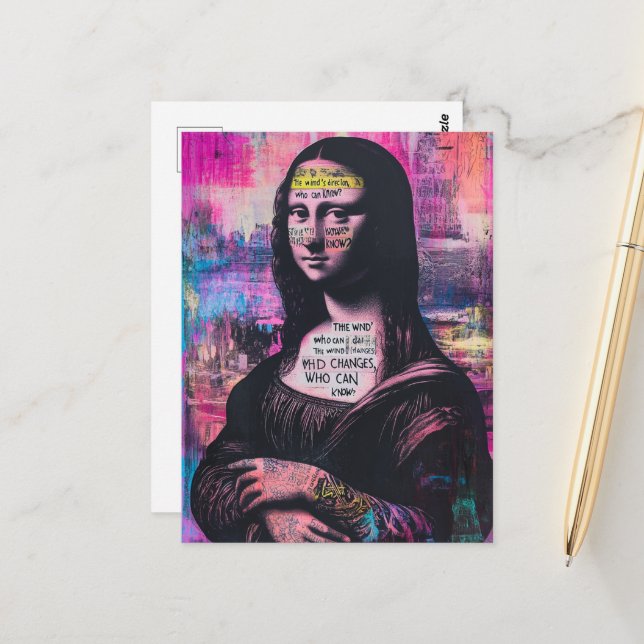 Carte Postale Tatouage Mona Lisa Collage Média mixte (Devant/Arrière en situation)