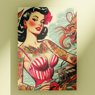 Carte Postale Tatouage Old School Pin-up