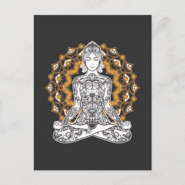 Carte Postale Tatouage spirituel fille Yoga Chakra méditant (Devant)