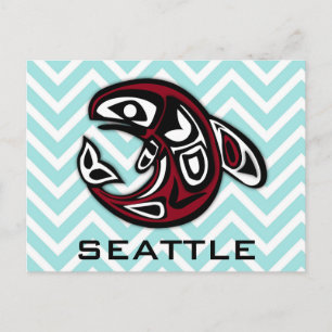 Carte Postale Tatouage totem tribal nautique de Seattle Orque Ba