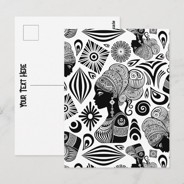 Carte Postale Tatouage Tribal Portrait de Fille Africaine (Devant / Derrière)