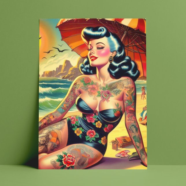 Carte Postale Tattoo Beach Pin-up (Créateur téléchargé)