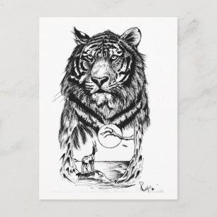 Carte Postale Tattoo Tiger Art