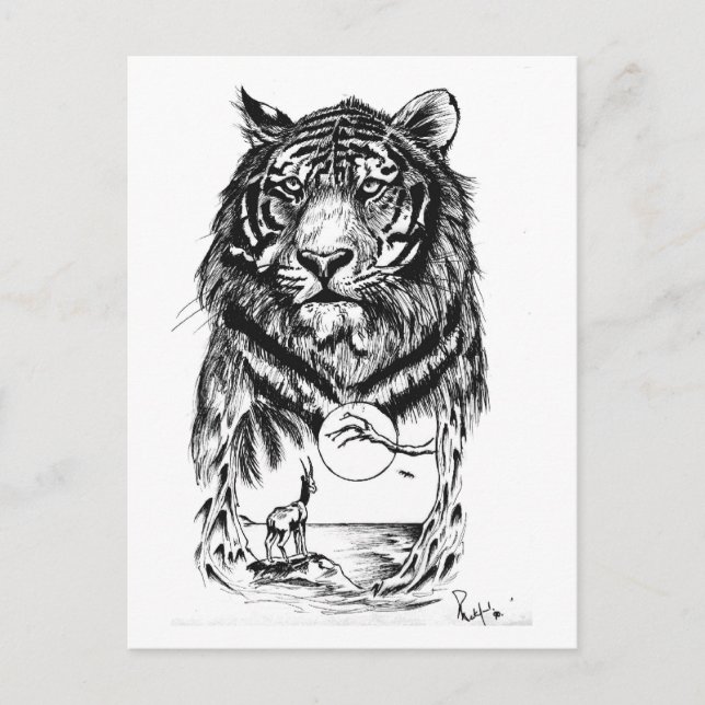 Carte Postale Tattoo Tiger Art (Devant)