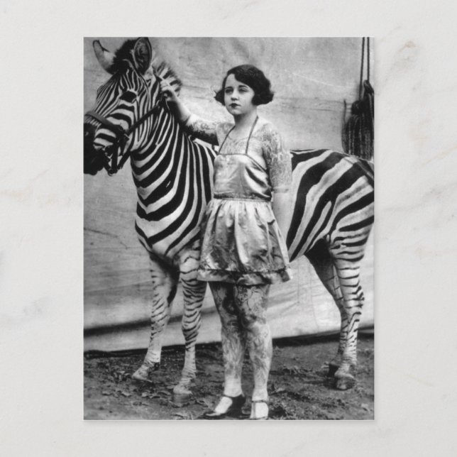 Carte postale Tattooé Circus Lady et Zebra (Devant)