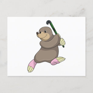 Carte Postale Taupe au hockey avec une crosse de hockey