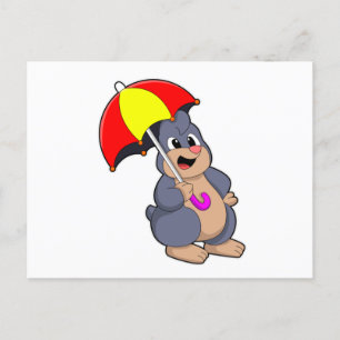 Carte Postale Taupe avec parapluie