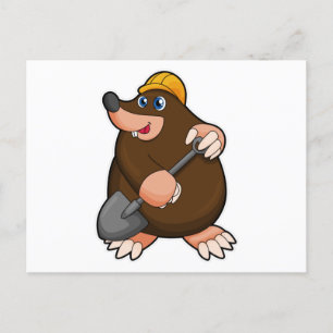 Carte Postale Taupe avec pelle et casque de chantier