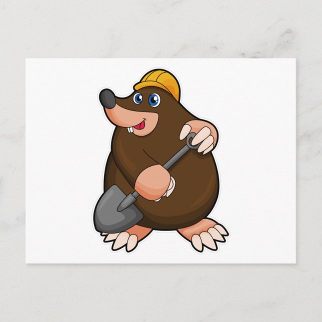Carte Postale Taupe avec pelle et casque de chantier (Devant)