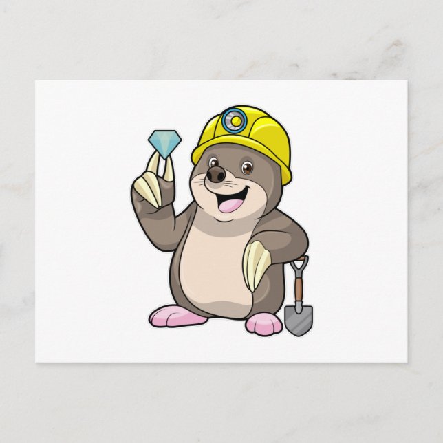 Carte Postale Taupe comme mineur avec pelle et diamant (Devant)
